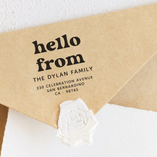 Tampon Auto-encreur Bonjour de Super Retro Nom de famille Adresse de r