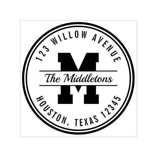Tampon Auto-encreur Bordure ronde Monogramme Style de Varsité Adresse  (Design)
