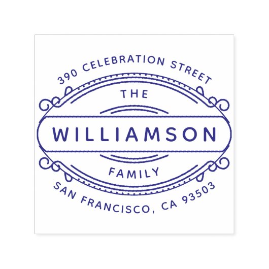 Tampon Auto-encreur Bordure Round Deco Nom de famille et adresse de re (Design)