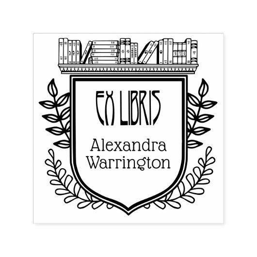 Tampon Auto-encreur Botanical Crest Botanical Ex Libris Nom du livre (Design)
