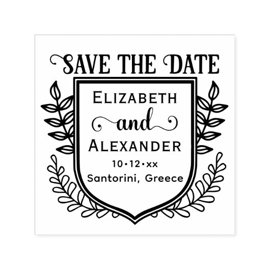 Tampon Auto-encreur Botanical Crest Destination Wedding Save the Date (Design)