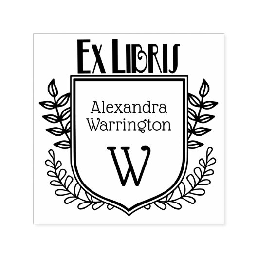 Tampon Auto-encreur Botanique Crest Ex Libris Nom du livre Initial (Design)
