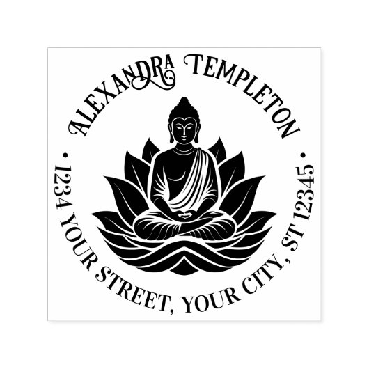 Tampon Auto-encreur Bouddha Méditant Lotus Pose #1P Nom Adresse de réi (Design)
