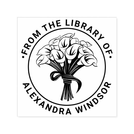 Tampon Auto-encreur Bouquet de lys de Calla Ruban à nœud Bibliothèque  (Design)