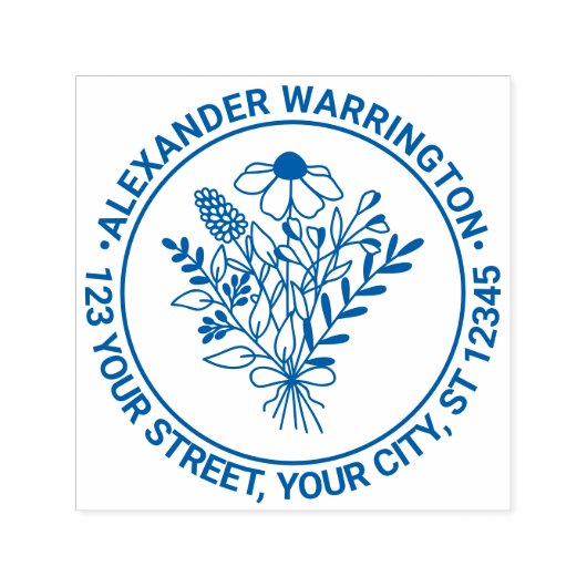 Tampon Auto-encreur Bouquet fleur sauvage #1 Nom Adresse de retour (Design)