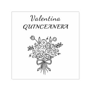 Tampon Auto-encreur Bouquet Floral Élégant pour Quinceañera   Rose & B