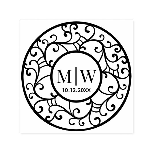 Tampon Auto-encreur Branches de l'arbre Mariage simple Filigree initia (Design)