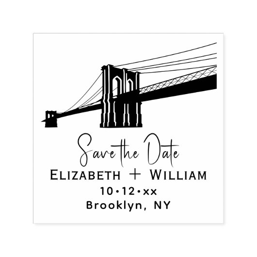 Tampon Auto-encreur Brooklyn Bridge NYC Mariage Couple Enregistrer la  (Design)