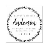 Tampon Auto-encreur Brosse Script & Main Drake Wreath Adresse de retou (Design)