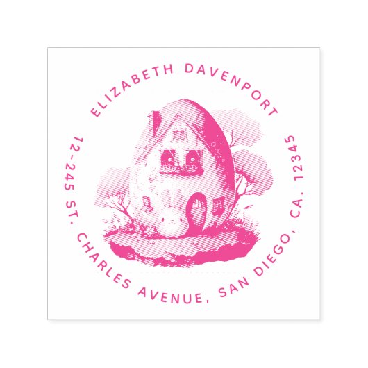 Tampon Auto-encreur Bunny & Egg Formé Maison Kawaii Adresse (Design)