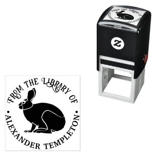 Tampon Auto-encreur Bunny Rabbit Outline Library Nom du livre (En situation)