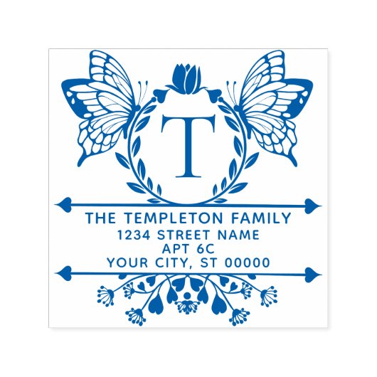 Tampon Auto-encreur Butterfly Border Frame #2 Name Initial Address (Design)