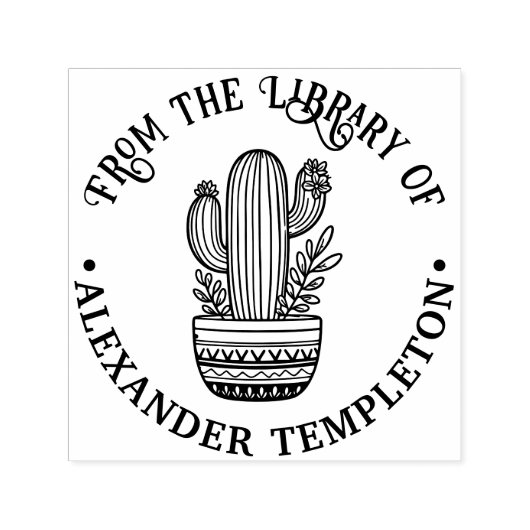 Tampon Auto-encreur Cactus Fleurissant en Pot #1P Nom du livre de la b (Design)