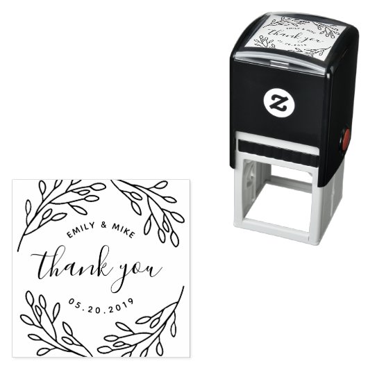 Tampon Auto-encreur Cadeau de mariage botanique élégant remerciement (En situation)