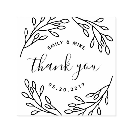 Tampon Auto-encreur Cadeau de mariage botanique élégant remerciement (Design)