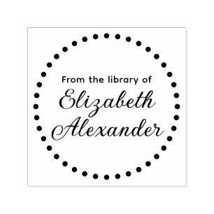 Tampon Auto-encreur Cadre arrondi pointillé "De la bibliothèque de" No