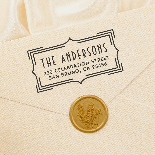 Tampon Auto-encreur Cadre Art Déco élégant | Adresse de retour personn