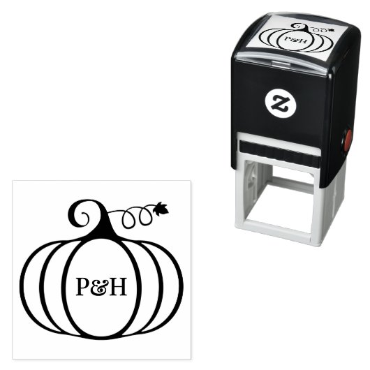 Tampon Auto-encreur Cadre Citrouille rustique 2 Monogramme initial en  (En situation)