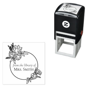 Tampon Auto-encreur Cadre de fleurs de rose de la bibliothèque de