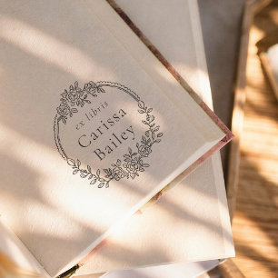 Tampon Auto-encreur Cadre Floral Orné Élégant Ex Libris Livre Moderne