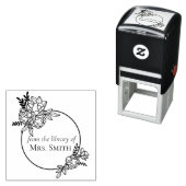 Tampon Auto-encreur Cadre Floral rose De La Bibliothèque De (En situation)