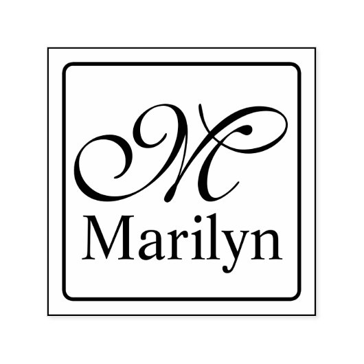 Tampon Auto-encreur Cadre solide + votre monogramme et votre nom (Design)