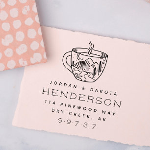 Tampon Auto-encreur Café & Aventure Marié Couple Adresse de retour