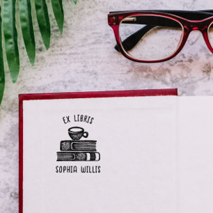 Tampon Auto-encreur Café vintage Livre personnalisé Ex Libris Biblioth