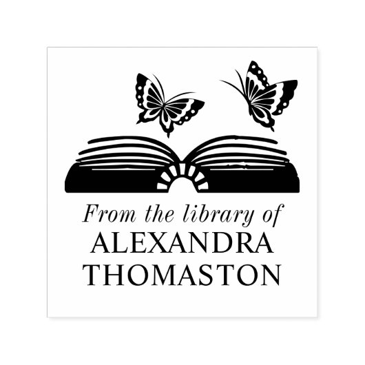 Tampon Auto-encreur Cahier ouvert avec deux papillons Nom du livre de  (Design)