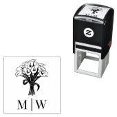 Tampon Auto-encreur Calla Lilies Bouquet Bow Ribbon Couple Initiales (En situation)