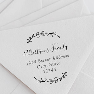Tampon Auto-encreur Calligraphie de couronne botanique Nom de famille 