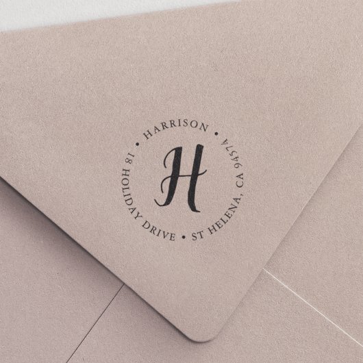 Tampon Auto-encreur Calligraphie Monogramme Ronde Adresse de retour