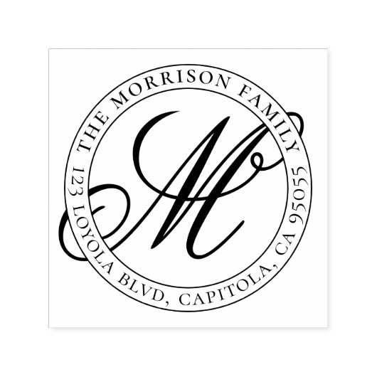 Tampon Auto-encreur Calligraphie Script Monogramme Nom de famille Adre (Design)