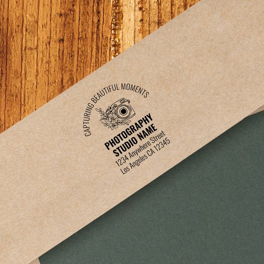 Tampon Auto-encreur Camera Motif Nom de retour Adresse Photographe Aut