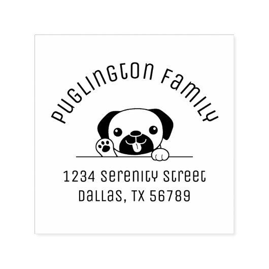 Tampon Auto-encreur Carlin joyeux Chien Peeking Arch Adresse (Design)