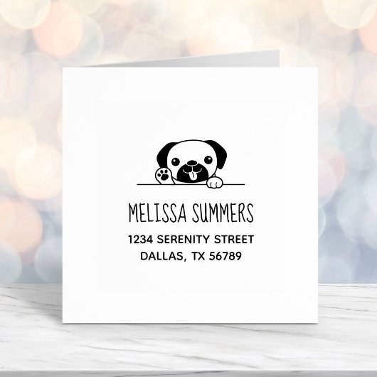 Tampon Auto-encreur Carlin joyeux Chien Peeking au-dessus de l'adresse