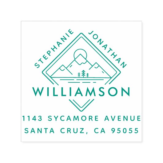 Tampon Auto-encreur Carré moderne Mountain Sunset Adresse paysager (Design)