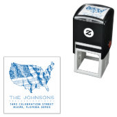 Tampon Auto-encreur Carte et drapeau rustique des États-Unis | Adresse (En situation)