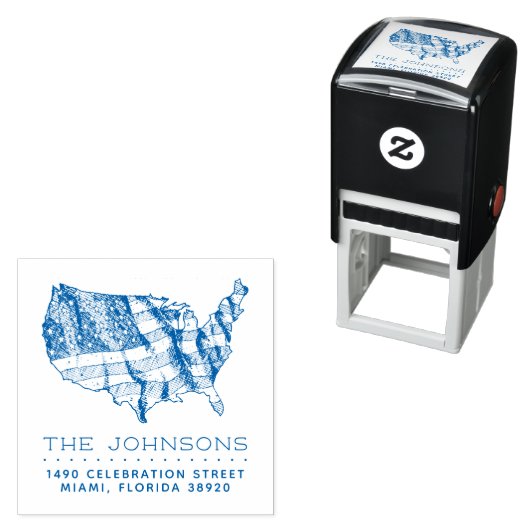 Tampon Auto-encreur Carte et drapeau rustique des États-Unis | Adresse (En situation)