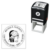 Tampon Auto-encreur Cat in Christmas Hat Round Address (En situation)