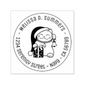 Tampon Auto-encreur Cat in Christmas Hat Round Address (Design)