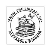 Tampon Auto-encreur Cat Sleeping on Books, Papillon Library Nom du liv (Design)