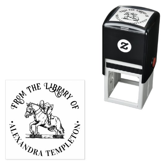 Tampon Auto-encreur Cavalier Équestre Cheval #2 Saut Bibliothèque Nom (En situation)