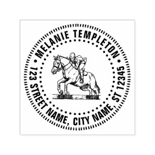 Tampon Auto-encreur Cavalier Équestre Cheval #2 Saut Nom Adresse de Re