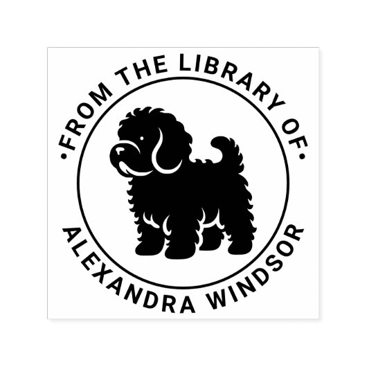 Tampon Auto-encreur Cavapoo Dog Standing Sil Library Nom du livre (Design)
