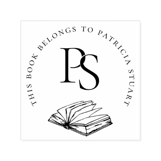 Tampon Auto-encreur Ce livre appartient à nom personnalisé initiales (Design)