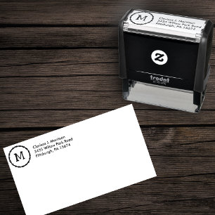 Tampon Auto-encreur Cercle du fil à barbe noire initial en os