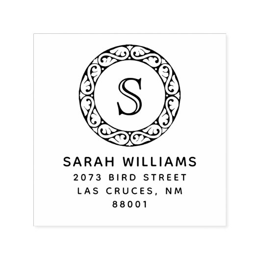 Tampon Auto-encreur Cercle ornemental Monogramme Nom personnalisé Adre (Design)