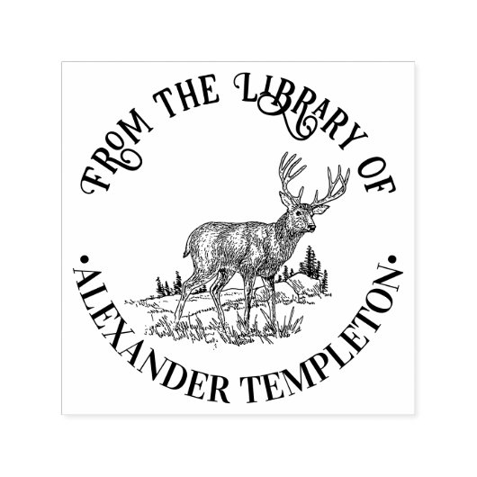 Tampon Auto-encreur Cerf rustique dans le nom de livre de bibliothèque (Design)