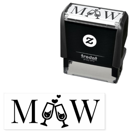 Tampon Auto-encreur Champagne Flutes Couple Mariage 2 Monogramme initi (En situation)